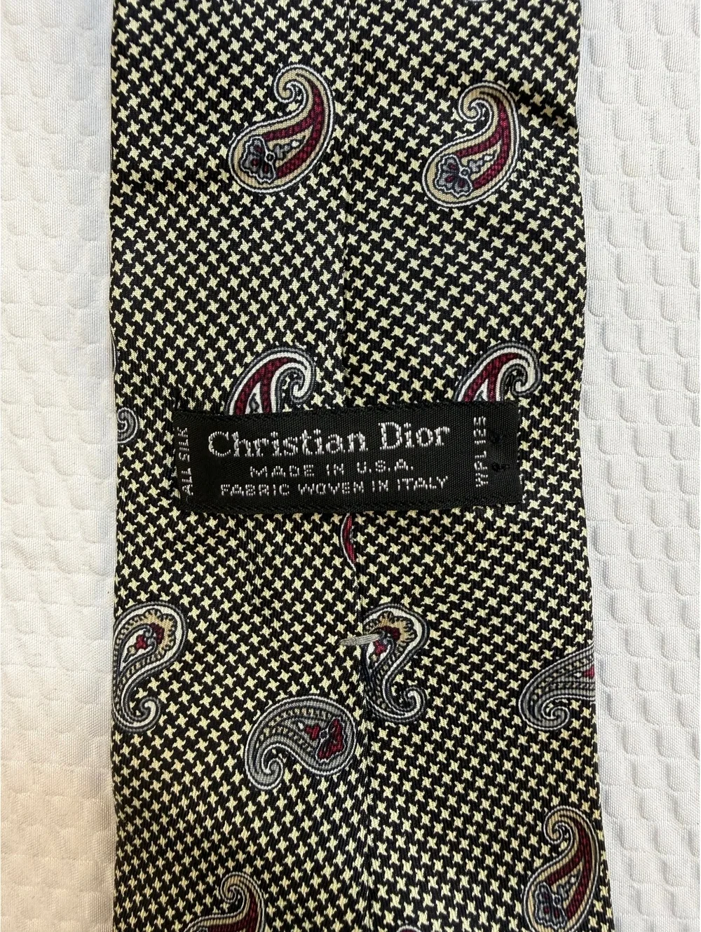 Vintage Christian Dior Men’s Paisley Houndstooth Necktie Made USA Italian Fabric